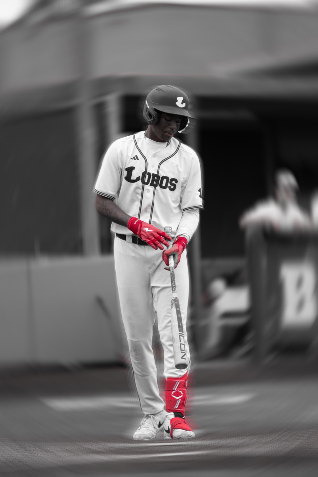 Baseball portrait with selective red color