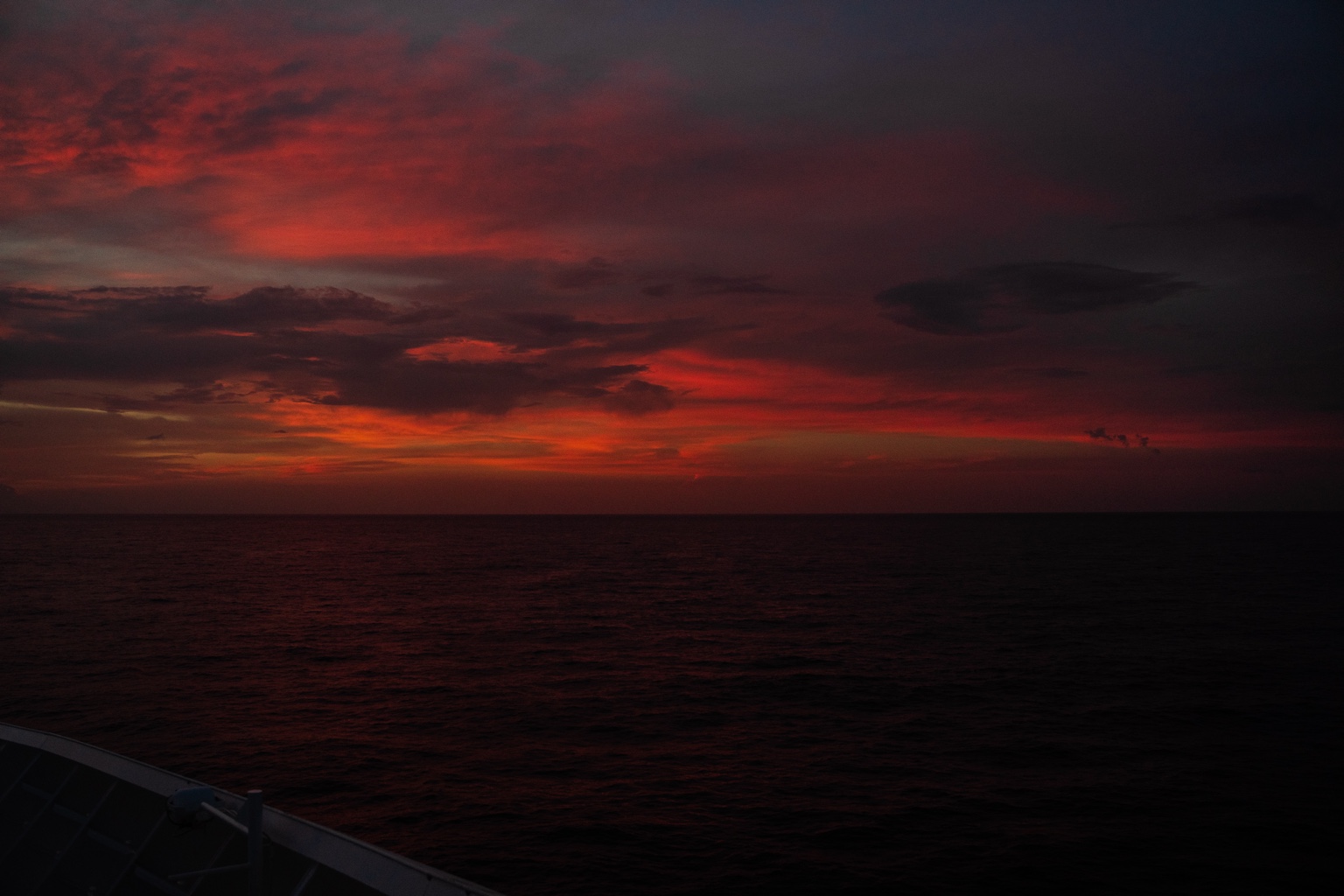 Deep red sunset over the ocean